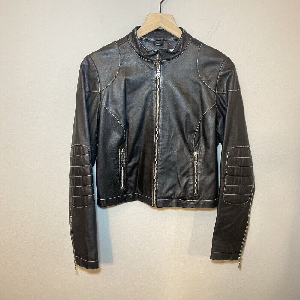 Wilsons Leather Maxima Black Biker Motorcycle Leather Jacket Women's Size Small
